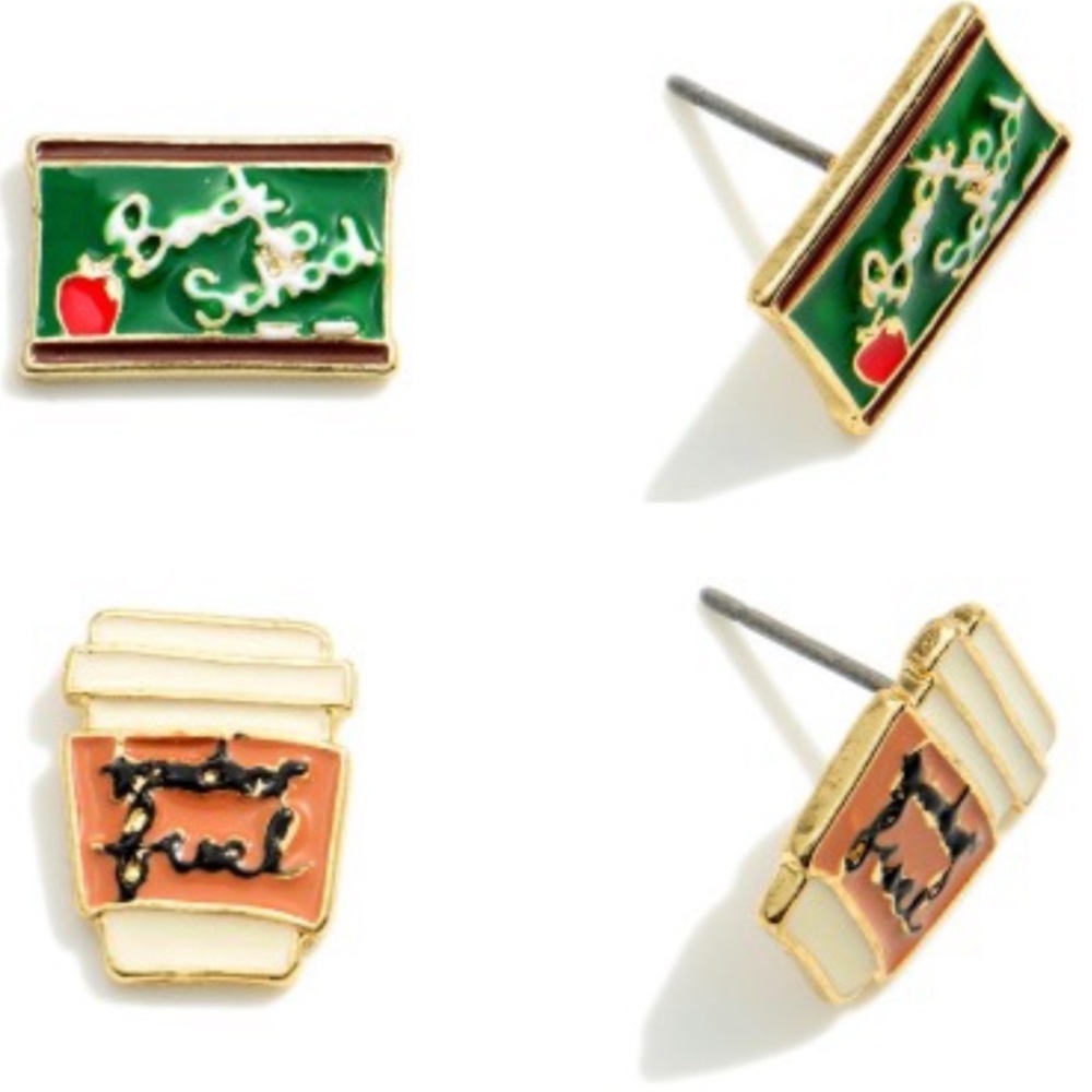Set of Three Back to School Stud Earrings